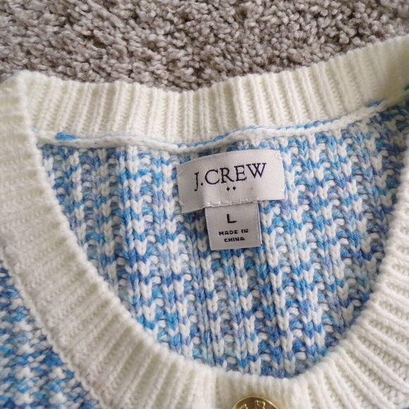 NWT J crew blue and white tweed cardigan L - Picture 5 of 10